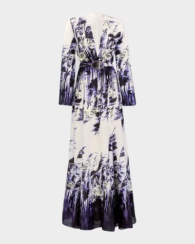 Silvia Tcherassi Kady Palm-Printed Linen Maxi Dress