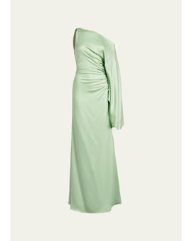 Silvia Tcherassi Kesia One-Shoulder Ruched Satin Maxi Dress