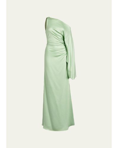 Silvia Tcherassi Kesia One-Shoulder Ruched Satin Maxi Dress