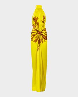 Silvia Tcherassi Koori Gathered Silk Halter Maxi Dress