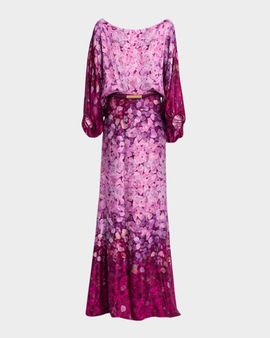Silvia Tcherassi Lorella Off-The-Shoulder Degrade Abstract-Print Maxi Dress