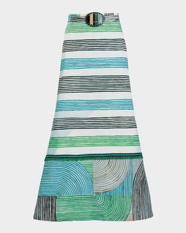 Silvia Tcherassi Lyla Abstract-Print Cotton Belted Midi Skirt