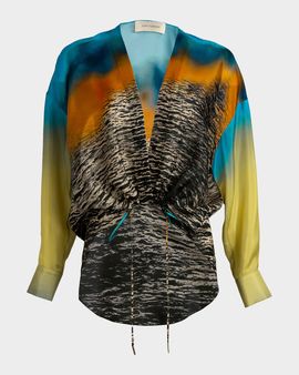 Silvia Tcherassi Merida Drawstring High-Low Satin Blouse