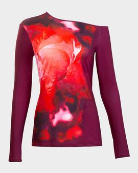 Silvia Tcherassi Sabra Watercolor Jersey Off-The-Shoulder Blouse