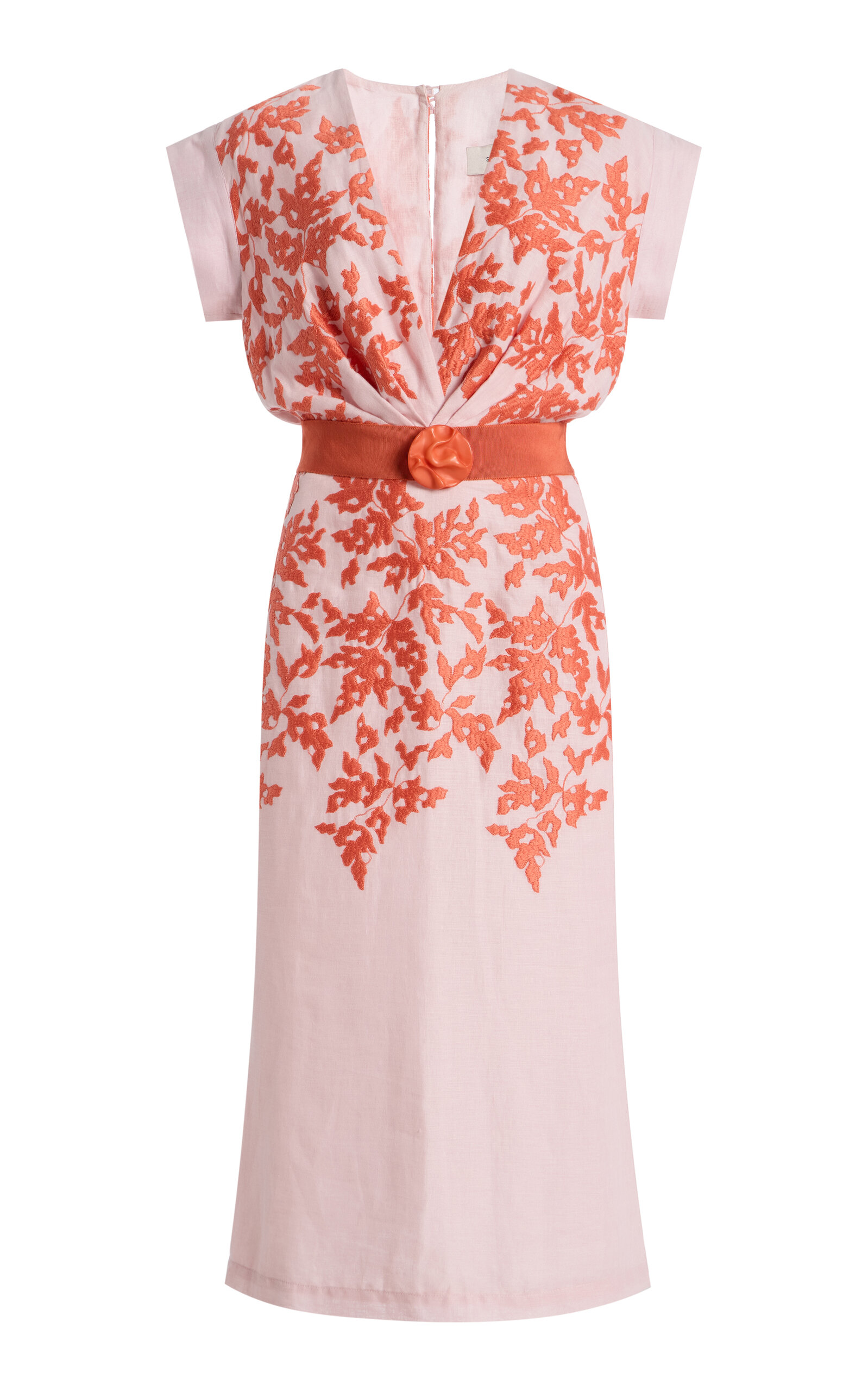 Silvia Tcherassi Olive Embroidered CottonLinen Midi Dress Silvia Tcherassi Olive Embroidered CottonLinen Midi Dress