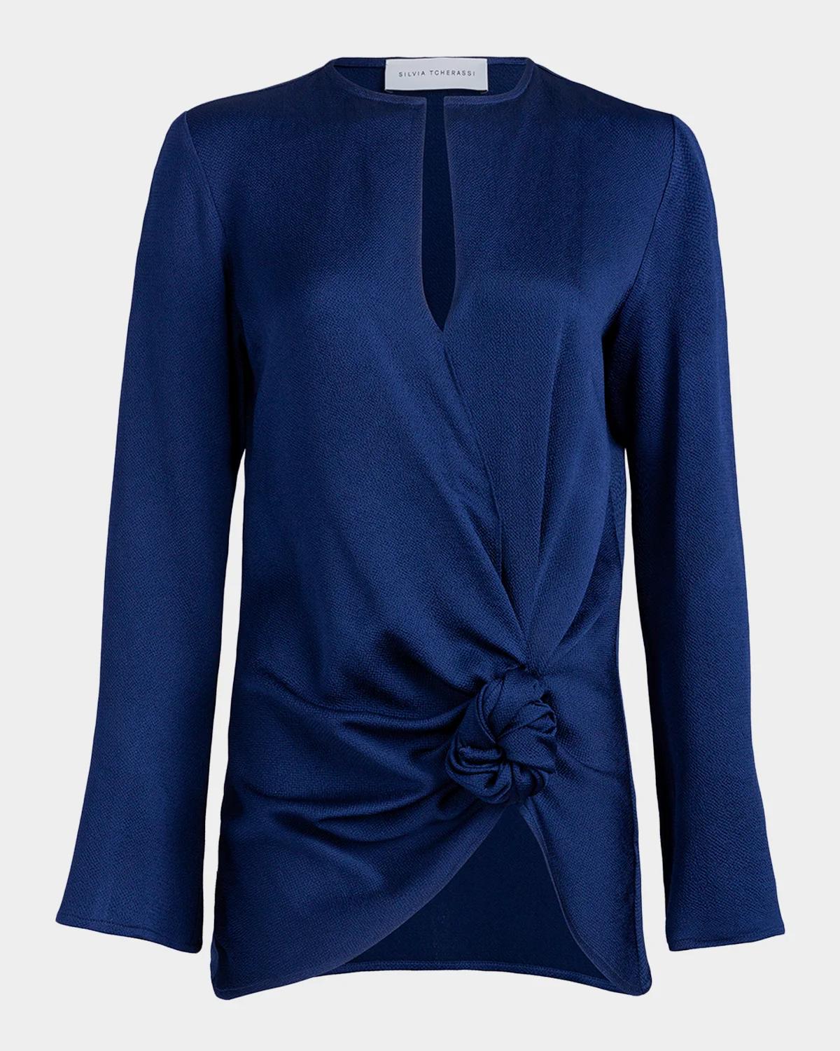 Silvia Tcherassi Tayra Knotted Long-Sleeve Wrap Blouse