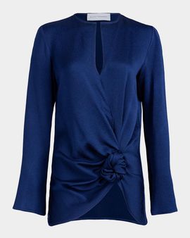 Silvia Tcherassi Tayra Knotted Long-Sleeve Wrap Blouse