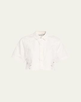 SIMKHAI Albaine Embroidered Denim Crop Top