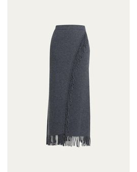 SIMKHAI Casey Ribbed Fringe-Trim Midi Skirt