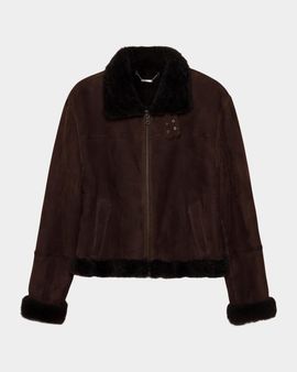 SIMKHAI Cassia Suede Cropped Jacket with Shearling Trim