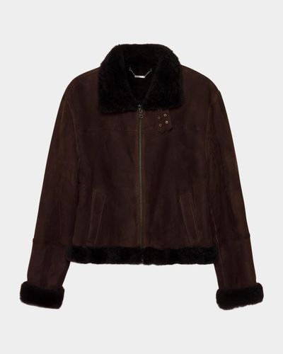 SIMKHAI Cassia Suede Cropped Jacket with Shearling Trim