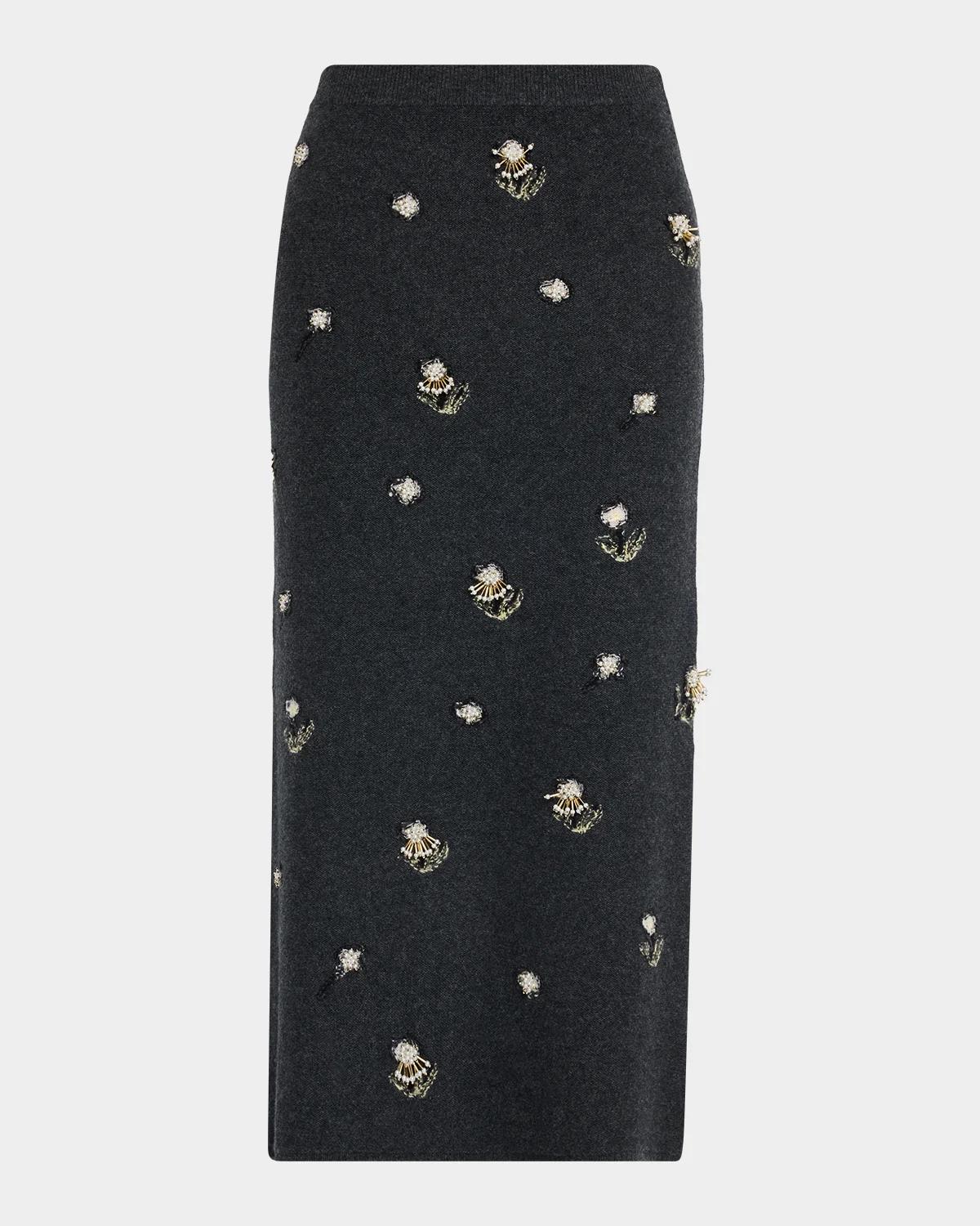 SIMKHAI Chelly Embellished Wool & Cashmere Midi Skirt