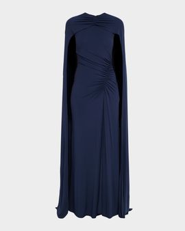 SIMKHAI Demi Ruched Jersey Cape Gown