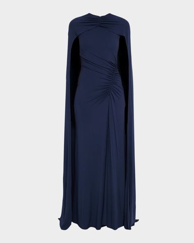 SIMKHAI Demi Ruched Jersey Cape Gown
