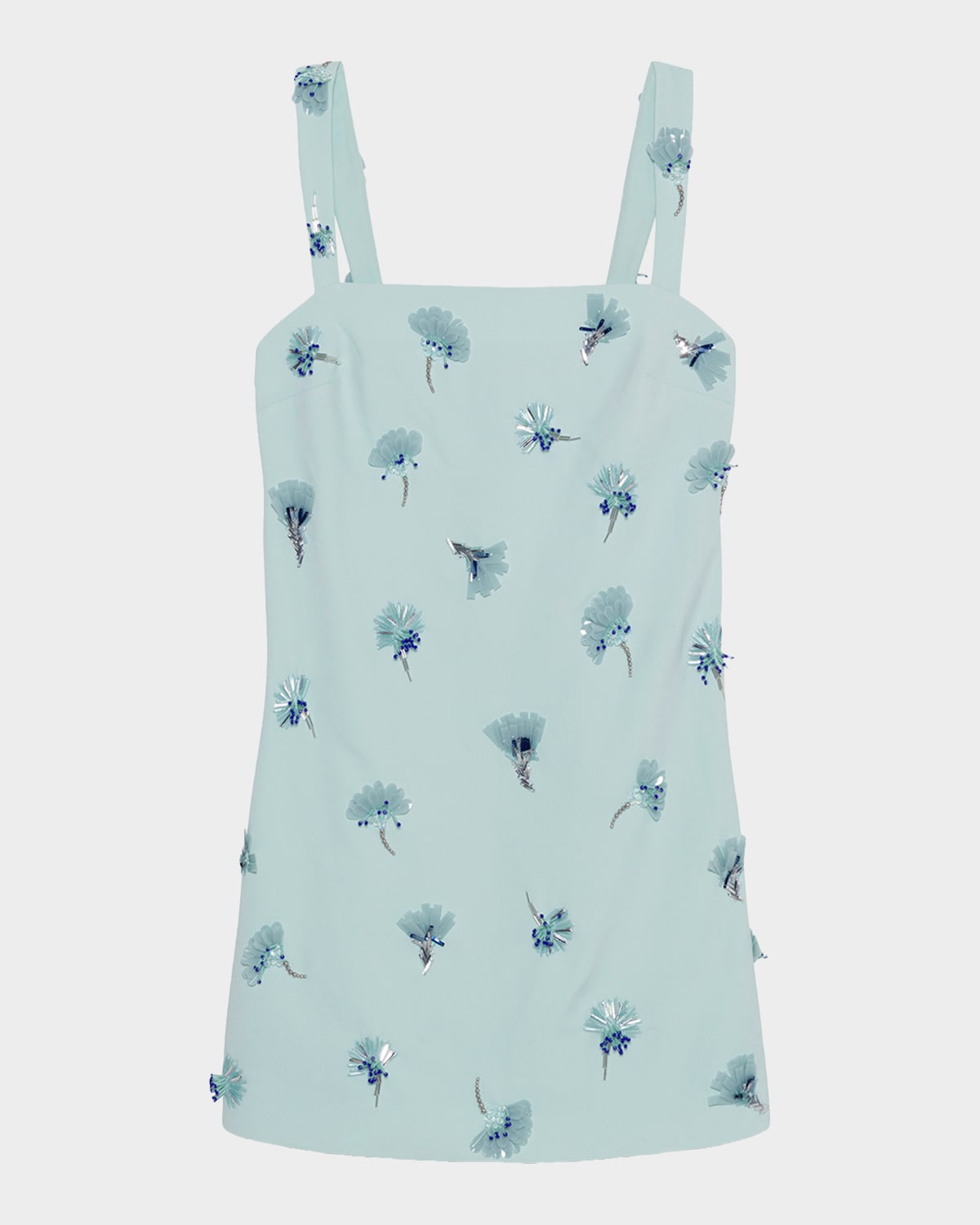 SIMKHAI Ella Floral Beaded Square-Neck Mini Shift Dress