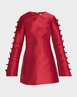 SIMKHAI Fiora Bow Satin A-Line Mini Dress