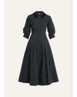 SIMKHAI Jazz Embellished-Collar Cotton-Blend Midi Shirtdress