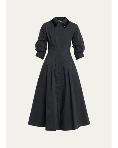 SIMKHAI Jazz Embellished-Collar Cotton-Blend Midi Shirtdress