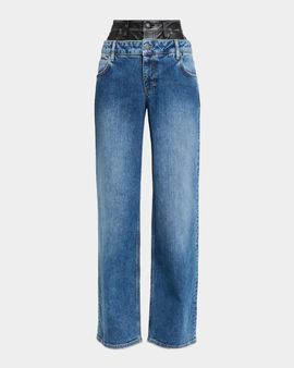 SIMKHAI Kove Double-Waist Wide-Leg Jeans