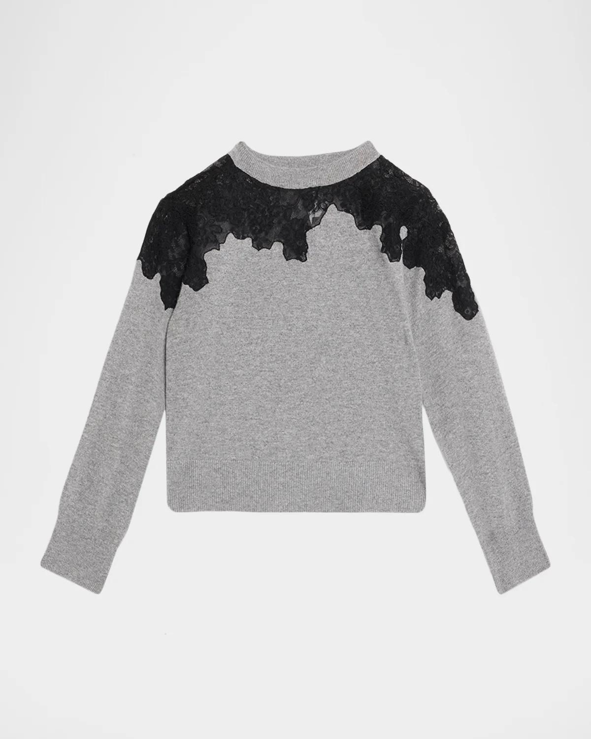SIMKHAI Larissa Cashmere Lace-Embellished Crewneck Sweater