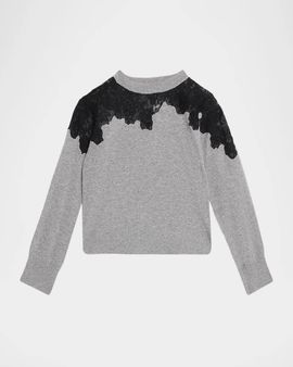 SIMKHAI Larissa Cashmere Lace-Embellished Crewneck Sweater