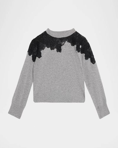 SIMKHAI Larissa Cashmere Lace-Embellished Crewneck Sweater