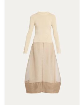 SIMKHAI Maril Mixed Media Bubble Midi Dress