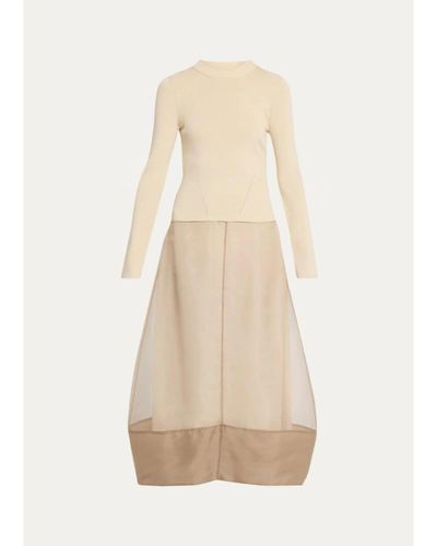 SIMKHAI Maril Mixed Media Bubble Midi Dress