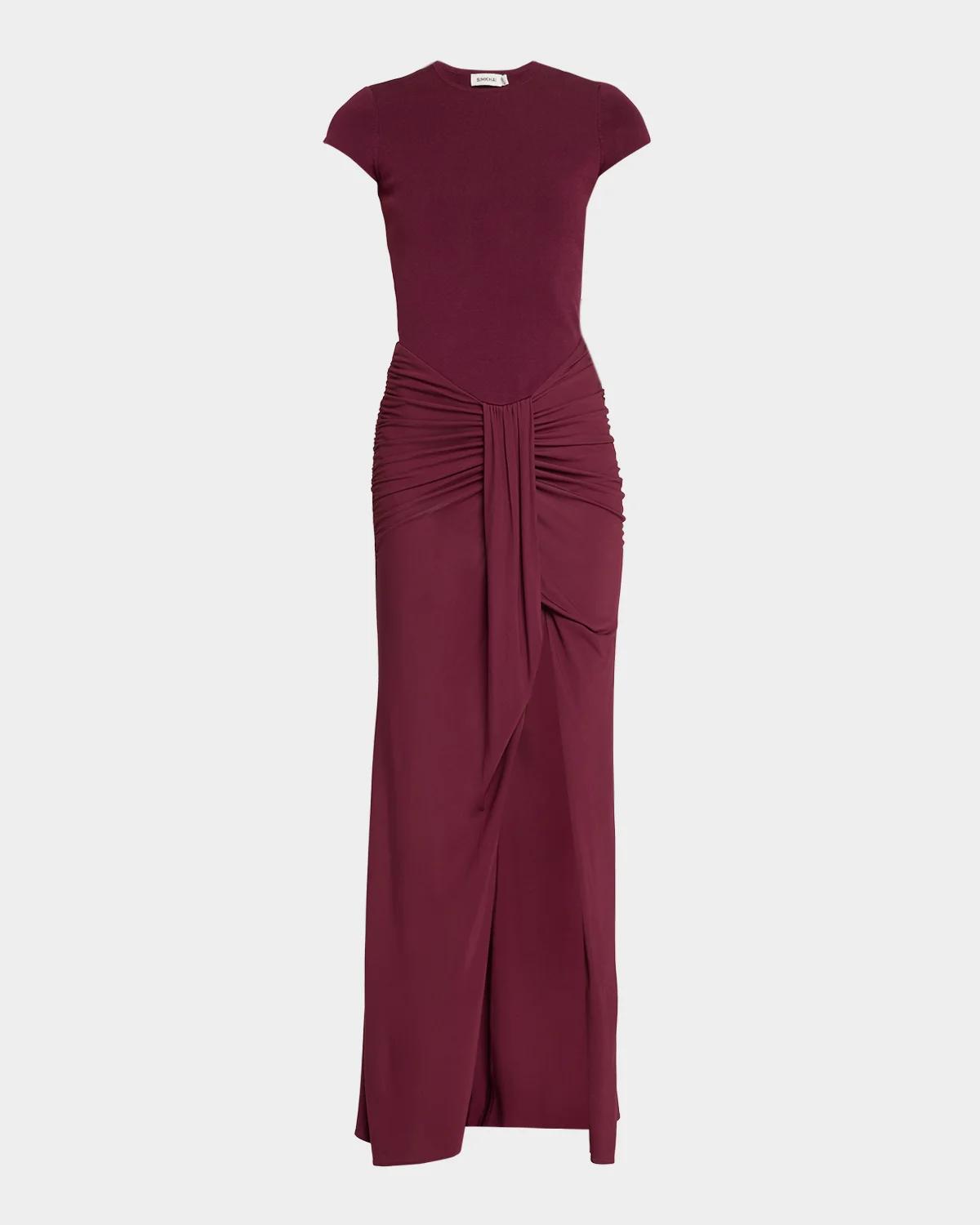 SIMKHAI Matilde Draped Cap-Sleeve Jersey Gown