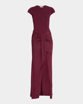 SIMKHAI Matilde Draped Cap-Sleeve Jersey Gown