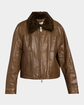 SIMKHAI Mel Textured Leather Bomber Jacket