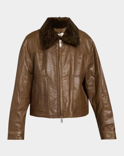 SIMKHAI Mel Textured Leather Bomber Jacket