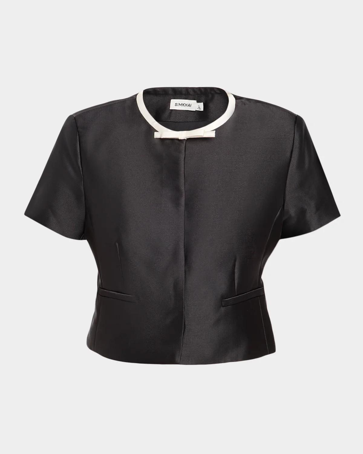 SIMKHAI Naelle Short-Sleeve Satin Top