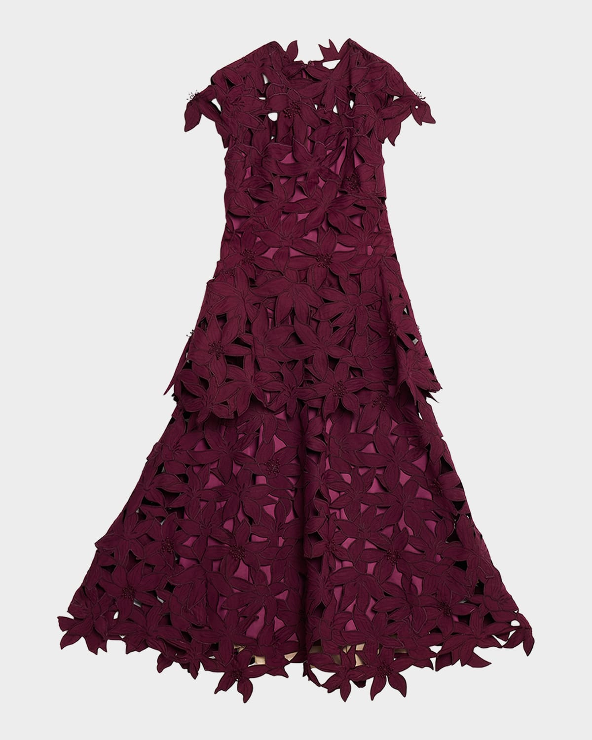 SIMKHAI Neve Layered Floral Cutwork Lace Midi Dress