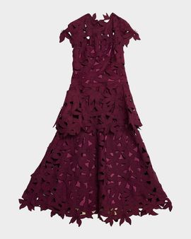 SIMKHAI Neve Layered Floral Cutwork Lace Midi Dress