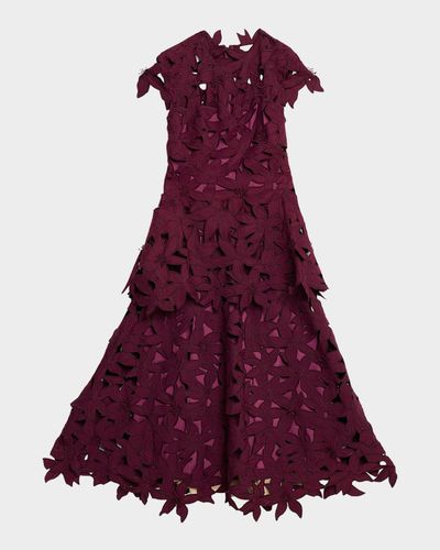 SIMKHAI Neve Layered Floral Cutwork Lace Midi Dress