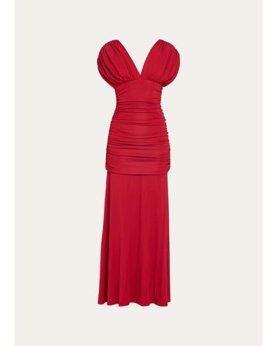SIMKHAI Norvelle Ruched Cap-Sleeve Gown
