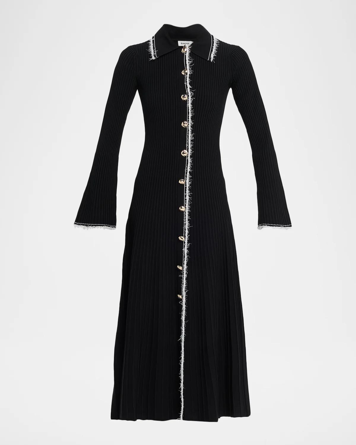 SIMKHAI Orelia Ribbed Long-Sleeve Midi Dress
