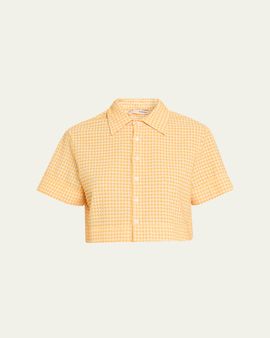 SIMKHAI Reeves Textured Gingham Camp Shirt
