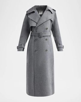 SIMKHAI Rumi Belted Wool-Blend Double-Breasted Long Coat