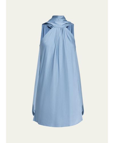 SIMKHAI Satin Mock Turtleneck Sleeveless Mini Dress