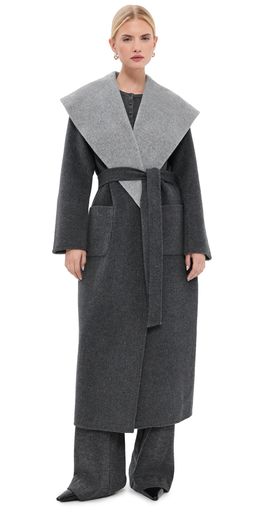 SIMKHAI SIMKHAI Allura Reversible Belted Double-Faced Wool Coat Charcoal Multi