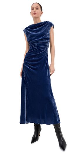 SIMKHAI SIMKHAI Burke Draped Velvet Midi Dress Sapphire