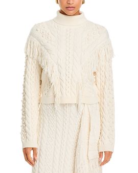 Simkhai Simkhai Callista Cotton Blend Fringed Cable Knit Sweater