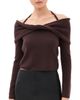 SIMKHAI SIMKHAI Cambria Long Sleeve Off Shoulder Top Chocolate - 1
