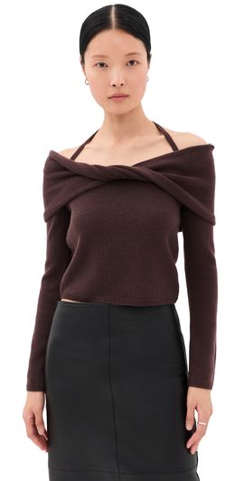 SIMKHAI SIMKHAI Cambria Long Sleeve Off Shoulder Top Chocolate
