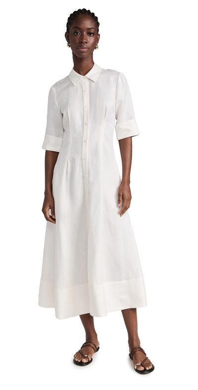 SIMKHAI SIMKHAI Claudine Short Sleeve Shirt Midi Dress White M