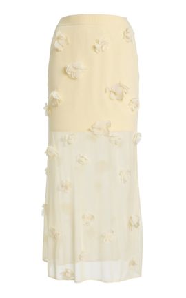 SIMKHAI SIMKHAI Cora Floral Applique Mesh Midi Skirt
