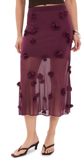 SIMKHAI SIMKHAI Cora Floral Applique Midi Skirt Fig