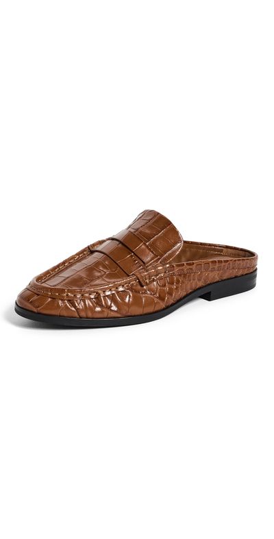 SIMKHAI SIMKHAI Dean Embossed Leather Loafer Mules Saddle